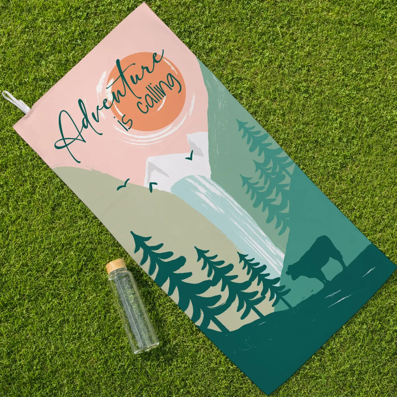 Abenteuer Sporthandtuch mit Aufdruck 'Adventure is calling' | Handtuch schnelltrocknend