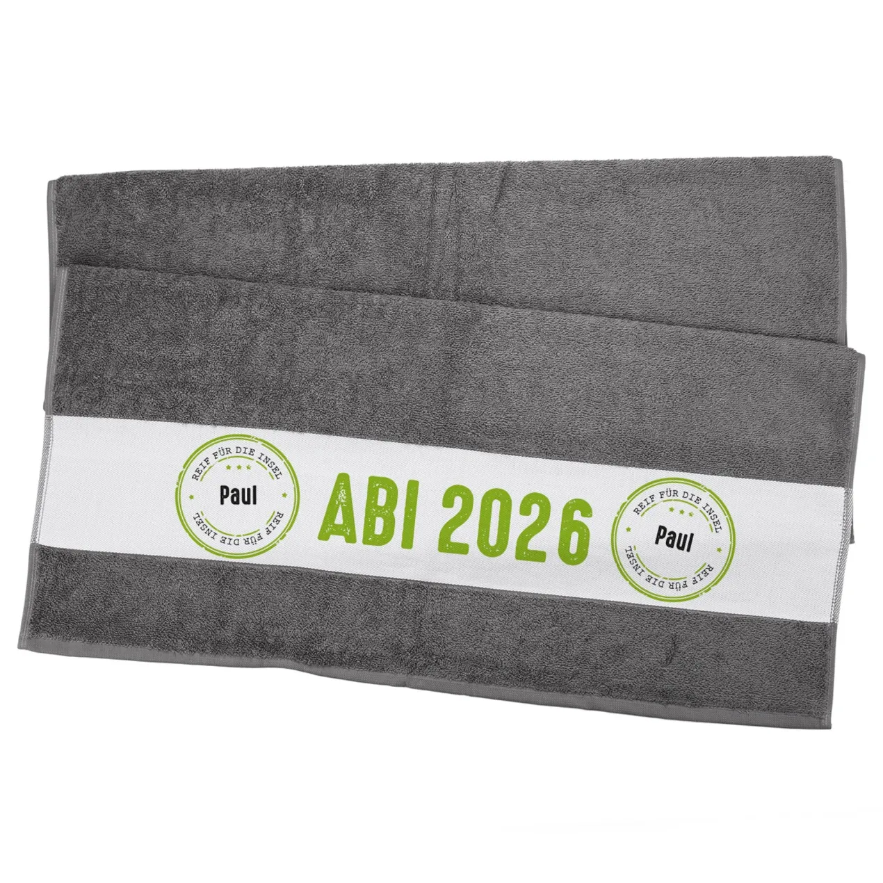 Abi Badetuch mit Name - Reif für die Insel