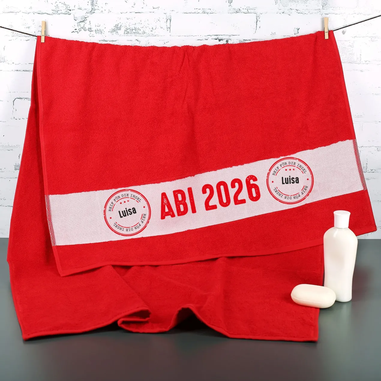 Abi Badetuch mit Name - Reif für die Insel