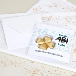 Abi Glückwunschkarte mit Name, Jahr, Wunschtext & Lindt Schokoladen-Kleeblatt