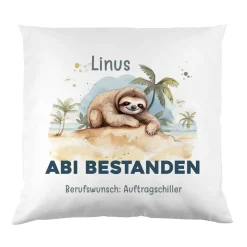 ABI & Schulabschluss - Kissen mit Faultier, Name und Wunschtext