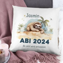 ABI & Schulabschluss - Kissen mit Faultier, Name und Wunschtext