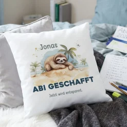 ABI & Schulabschluss - Kissen mit Faultier, Name und Wunschtext