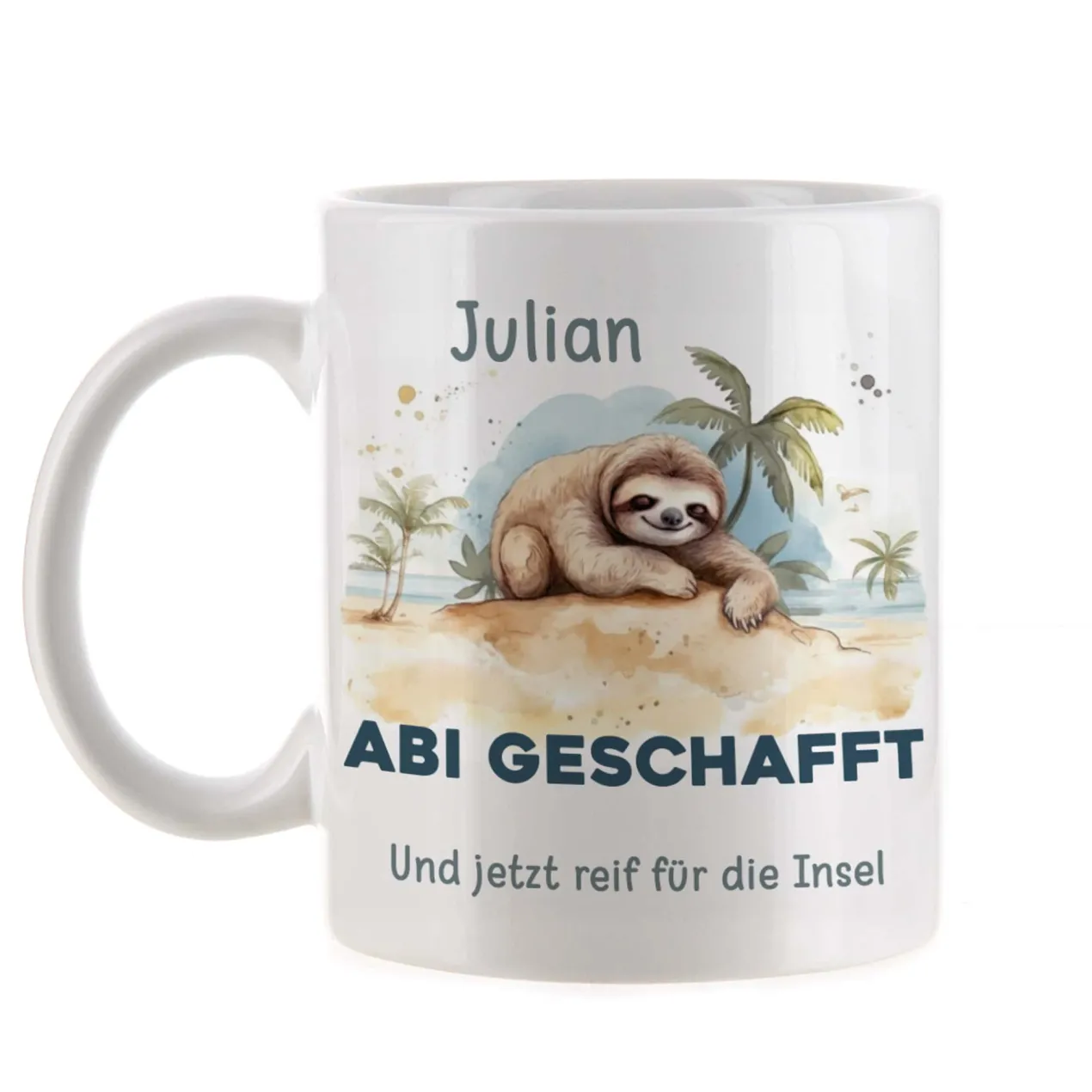 ABI & Schulabschluss - Tasse mit Faultier, Name und Wunschtext