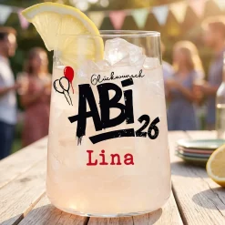 Abitur 2026 Glas mit Name personalisiert | 430 ml Trinkglas Abi 26 als Geschenk zum Schulabschluss