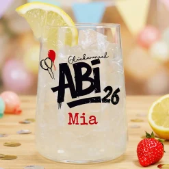 Abitur 2026 Glas mit Name personalisiert | 430 ml Trinkglas Abi 26 als Geschenk zum Schulabschluss