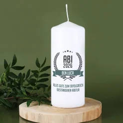 Abitur Kerze mit Name und Glückwunschtext