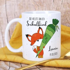 Ab jetzt Schulkind - Tasse mit niedlichem Fuchsmotiv als Geschenk zur Einschulung