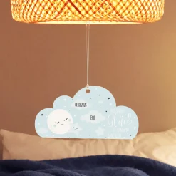 Acryl Anhänger blaue Wolke zur Geburt personalisiert mit Name & Geburtsdatum | Deko für Jungen