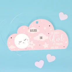 Acryl Anhänger rosa Wolke zur Geburt personalisiert mit Name & Geburtsdatum | Deko für Mädchen
