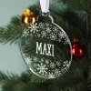 Acryl-Christbaumkugel mit Name und Schneeflocken bedruckt