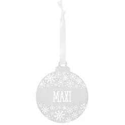 Acryl-Christbaumkugel mit Name und Schneeflocken bedruckt