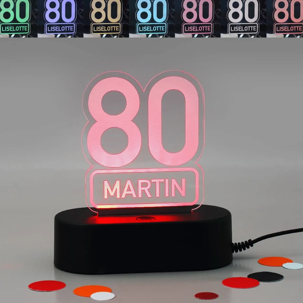 Acryllampe zum 80. Geburtstag mit Name