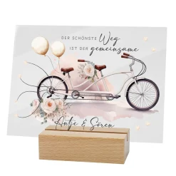 Acrylschild mit Tandem & Blumenmotiv inkl. Wunschnamen zur Hochzeit