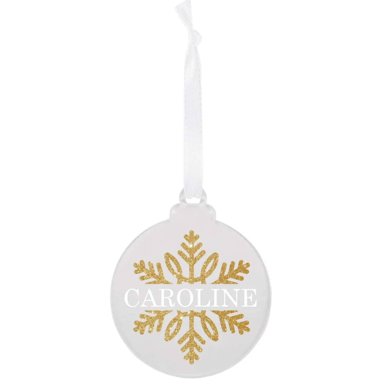 Acryl Weihnachtskugel bedruckt mit goldener Schneeflocken und Ihrem Namen