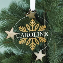 Acryl Weihnachtskugel bedruckt mit goldener Schneeflocken und Ihrem Namen