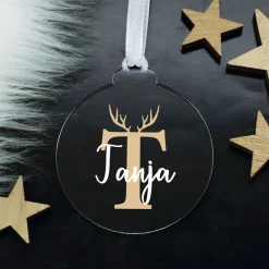 Acryl Weihnachtskugel mit Initial und Wunschname bedruckt