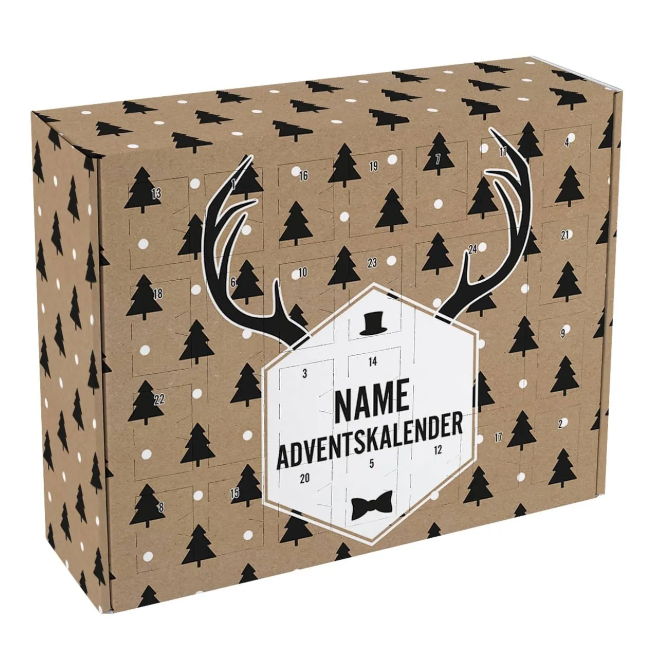 Adventskalender für Männer zum Befüllen mit Hirschgeweih und Ihrem Wunschnamen