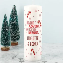 Adventskalender Kerze mit Zuckerstangen und Wunschtext