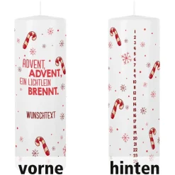 Adventskalender Kerze mit Zuckerstangen und Wunschtext