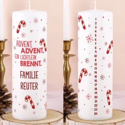 Adventskalender Kerze mit Zuckerstangen und Wunschtext