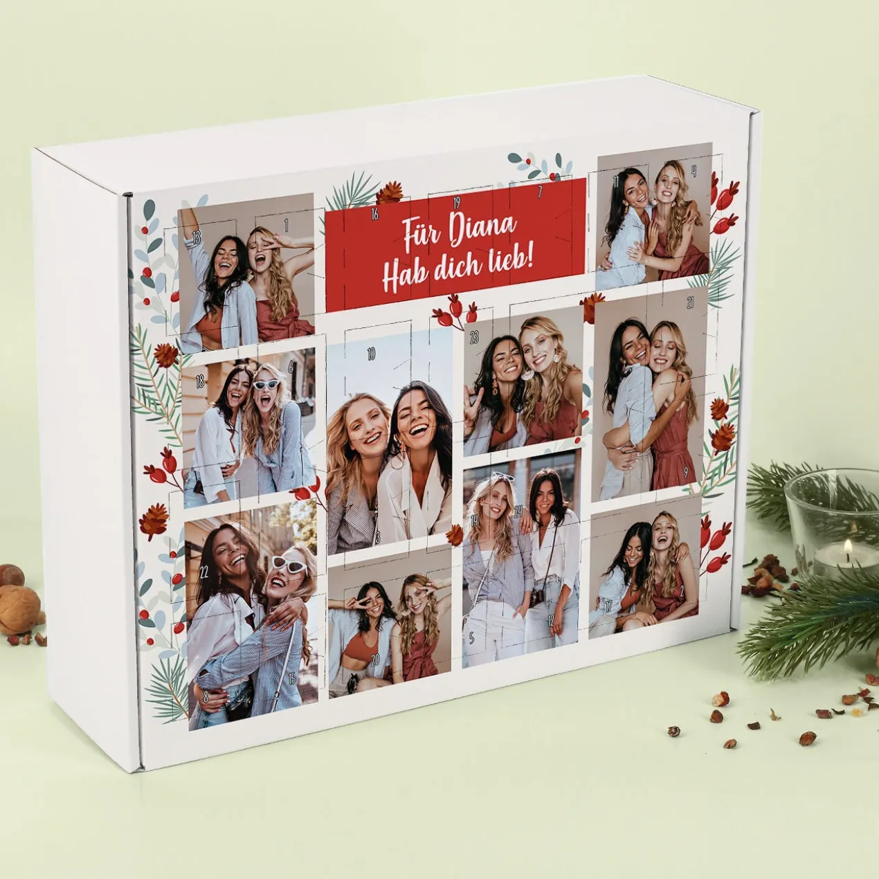 Adventskalender mit 10 Fotos und verschiedenen Hintergründen