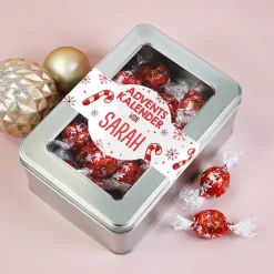 Adventskalender mit 24 Lindorkugeln und Namensaufdruck
