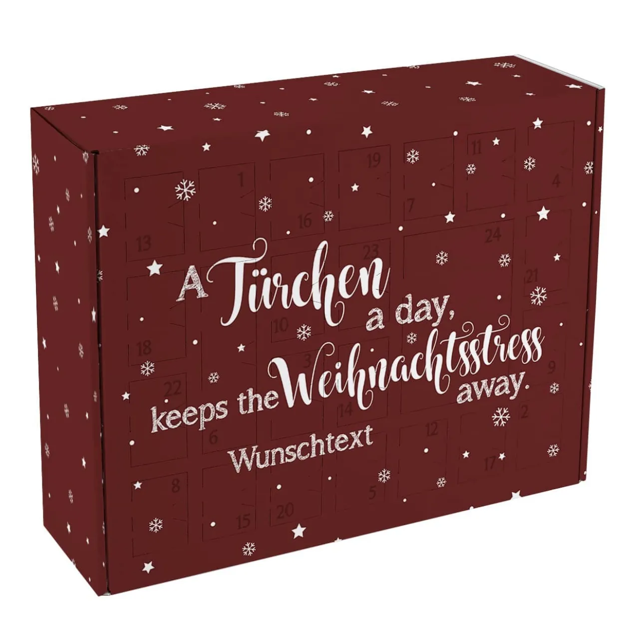 Adventskalender mit lustigem Spruch zum selbst Befüllen