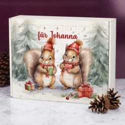 Adventskalender mit niedlichem Eichhörnchen-Motiv und Wunschtext
