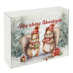 Adventskalender mit niedlichem Eichhörnchen-Motiv und Wunschtext