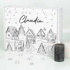 Adventskalender mit persönlichem Aufdruck - verschneite Stadt -