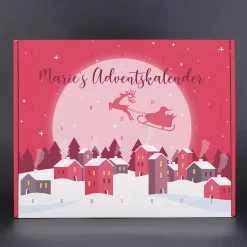 Adventskalender mit pinker Weihnachtsstadt und Ihrem Wunschtext