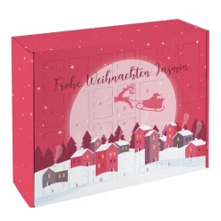 Adventskalender mit pinker Weihnachtsstadt und Ihrem Wunschtext