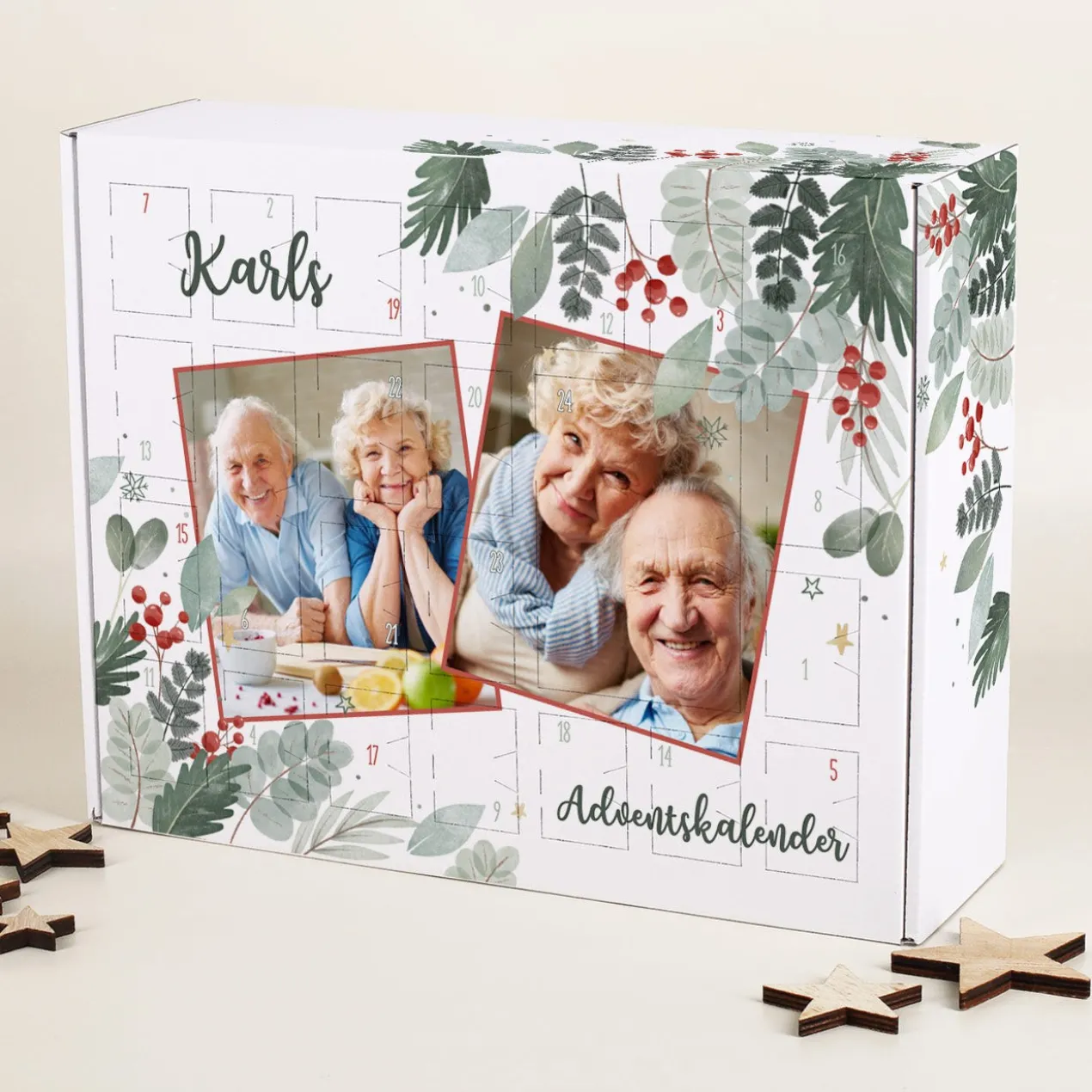 Adventskalender mit zwei Fotos und Ihren Wunschtexten
