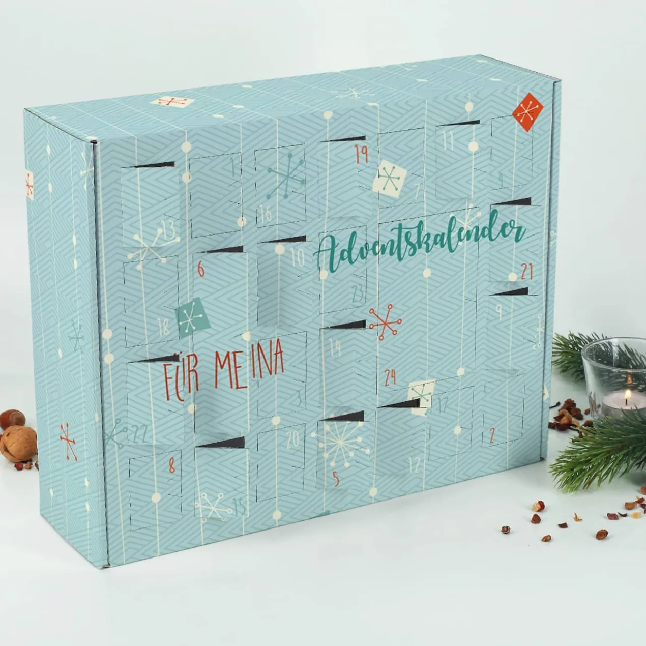 Adventskalender mit zwei Zeilen Wunschtext zum selbst Befüllen