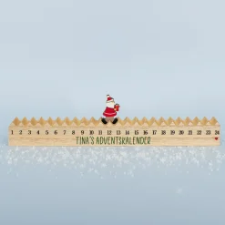 Adventskalender 'Walking Santa' aus Holz mit kleiner Figur | Personalisierbar mit Text