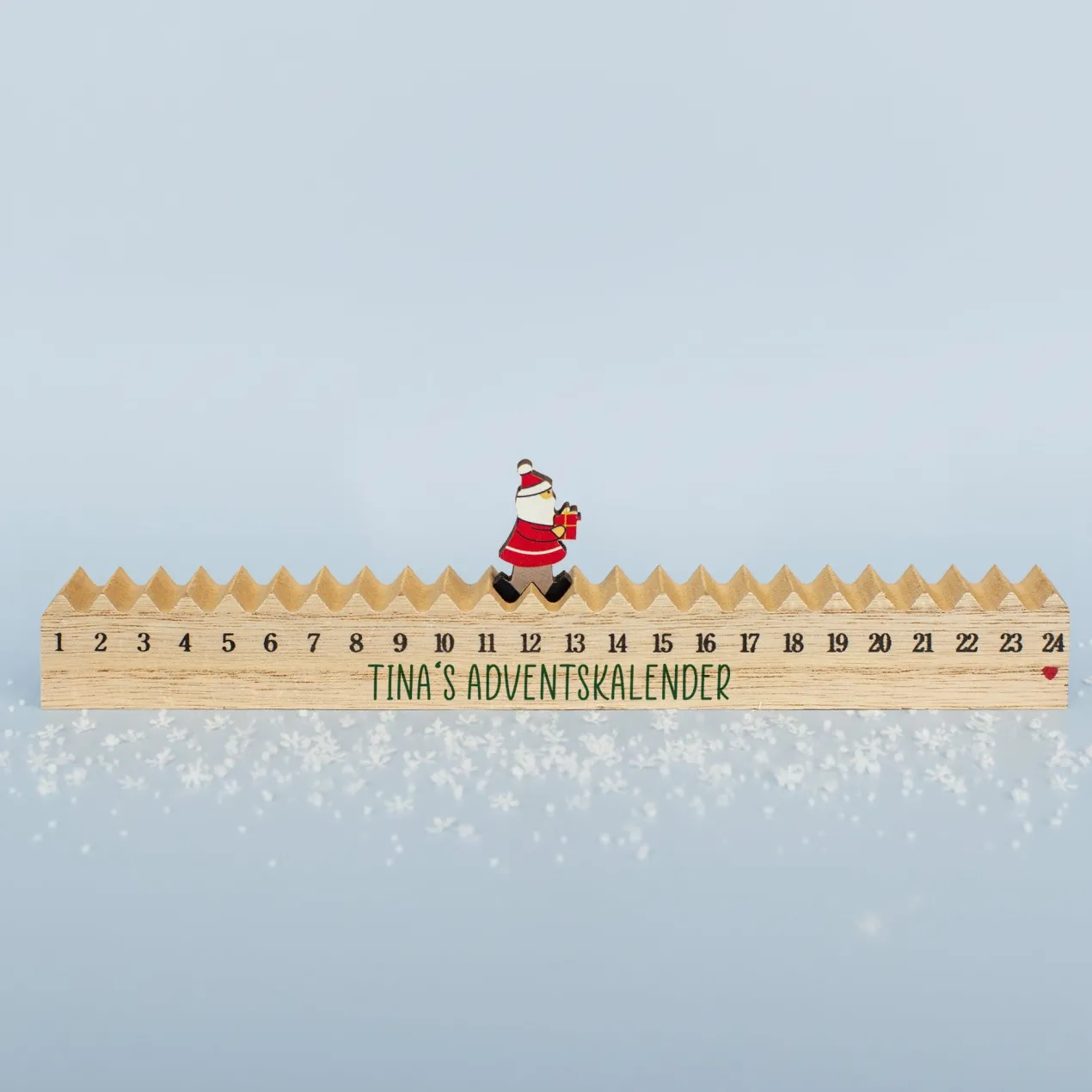 Adventskalender 'Walking Santa' aus Holz mit kleiner Figur | Personalisierbar mit Text