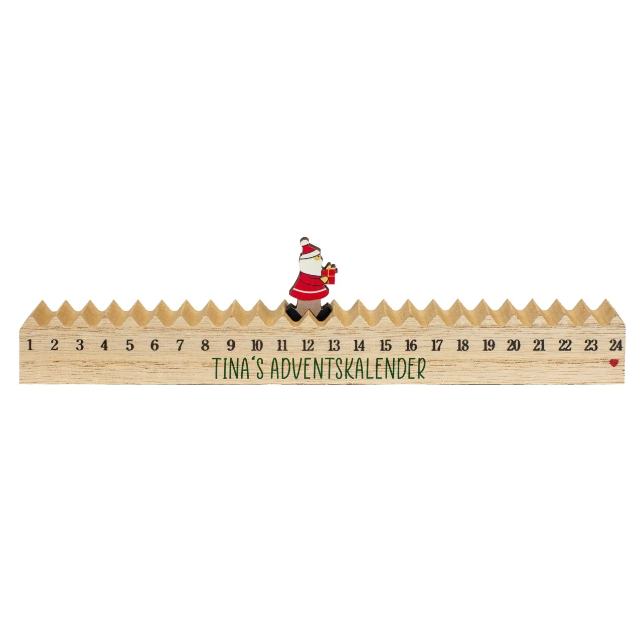 Adventskalender 'Walking Santa' aus Holz mit kleiner Figur | Personalisierbar mit Text