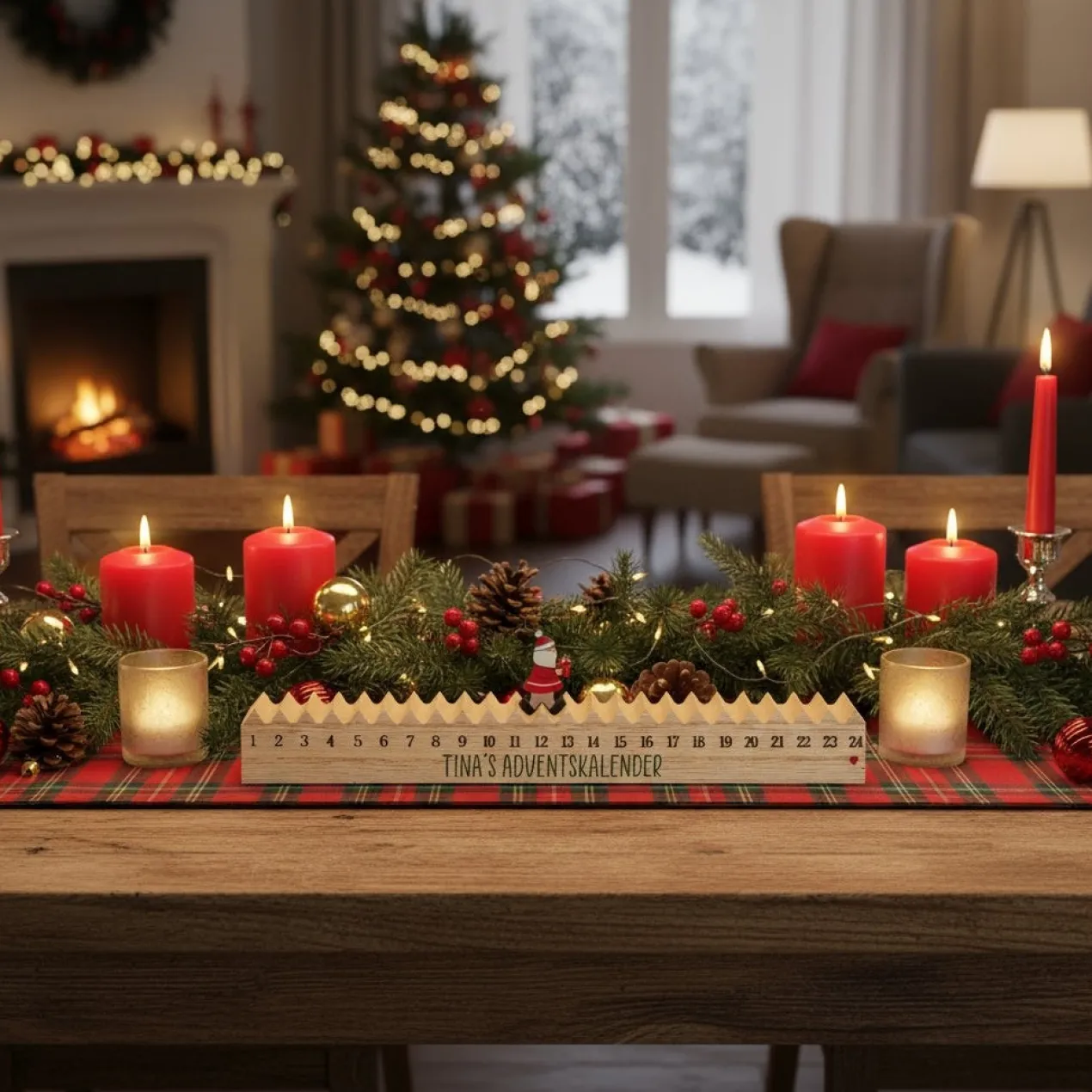 Adventskalender 'Walking Santa' aus Holz mit kleiner Figur | Personalisierbar mit Text