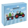 Adventskalender zum selbst Befüllen mit grünem Traktor und Wunschtext