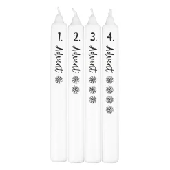 Adventskerzen im 4er-Set | Weiße Stabkerzen mit Schneeflocken für Adventskranz & Weihnachtsdeko