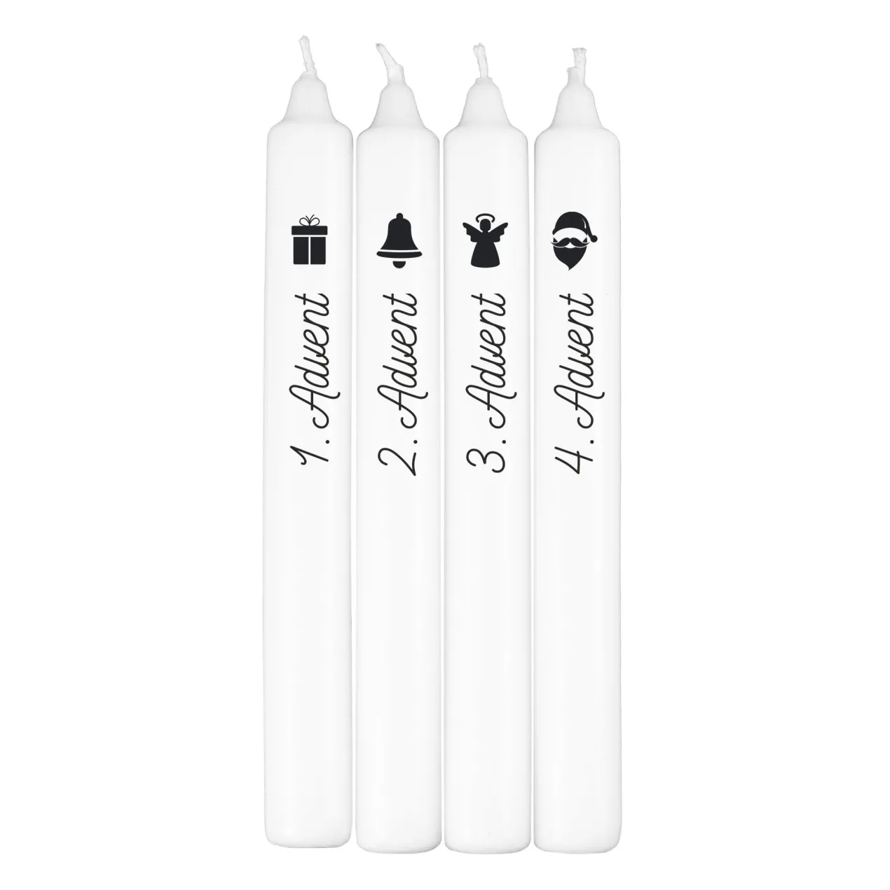 Adventskerzen mit Weihnachtsmotiven personalisiert mit Wunschtext | 4er Set Stabkerzen