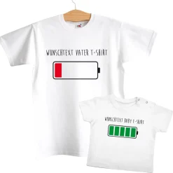 Akku - T-Shirt für Vater und Sohn mit Ihrem Wunschtext bedruckt