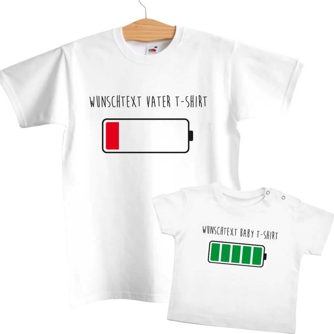 Akku - T-Shirt für Vater und Sohn mit Ihrem Wunschtext bedruckt