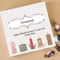 32 alkoholfreie Lindt Pralinen bedruckt mit Weihnachtskerzen, Name und Ihrem Wunschtext