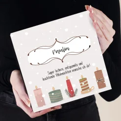 32 alkoholfreie Lindt Pralinen bedruckt mit Weihnachtskerzen, Name und Ihrem Wunschtext
