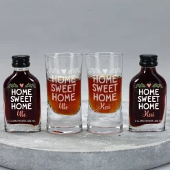 Alles Gute im neuen Zuhause - Schnaps-Geschenkset zum Einzug verpackt als kleines Haus