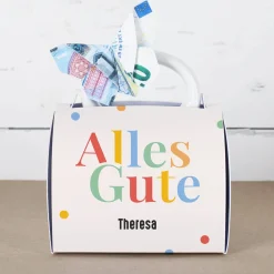 Alles Gute - Tasse mit Name in persönlicher Tassentasche