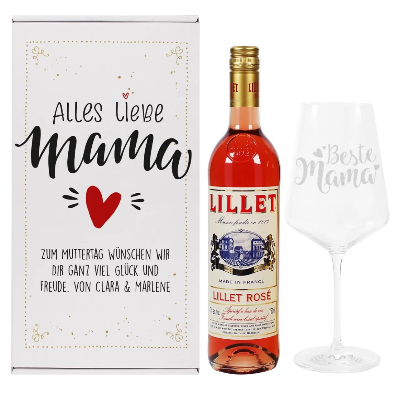 Alles Liebe Mama - Lillet Geschenkset mit Weinglas "Beste Mama"