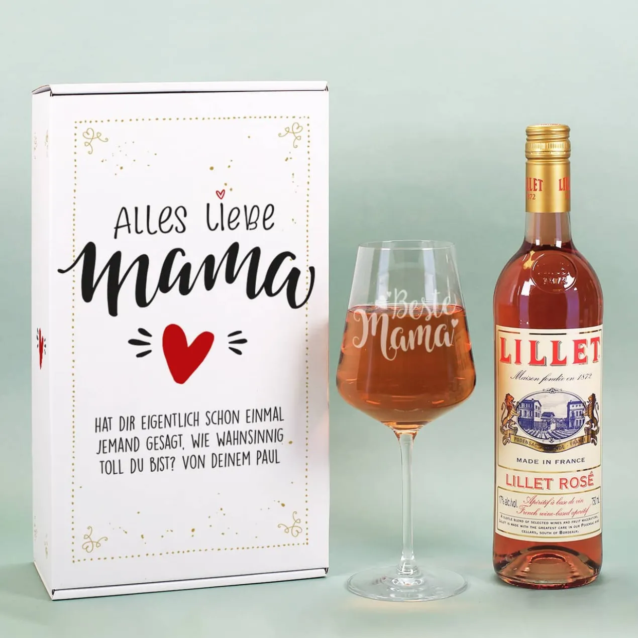 Alles Liebe Mama - Lillet Geschenkset mit Weinglas "Beste Mama"